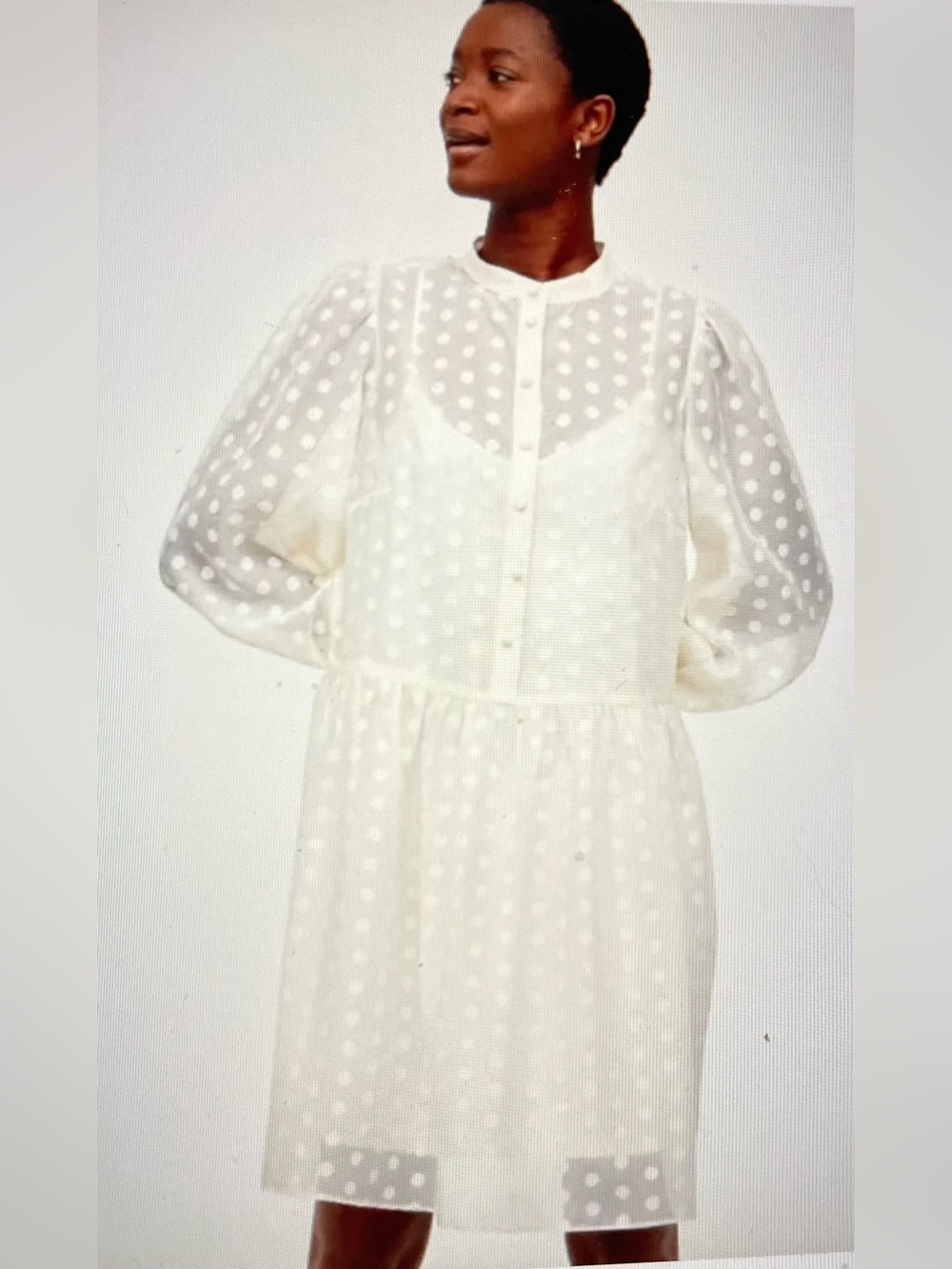 NWT H&M Polka-Dot Puff-Sleeved Chiffon Dress w/Attached Cami Style Slip